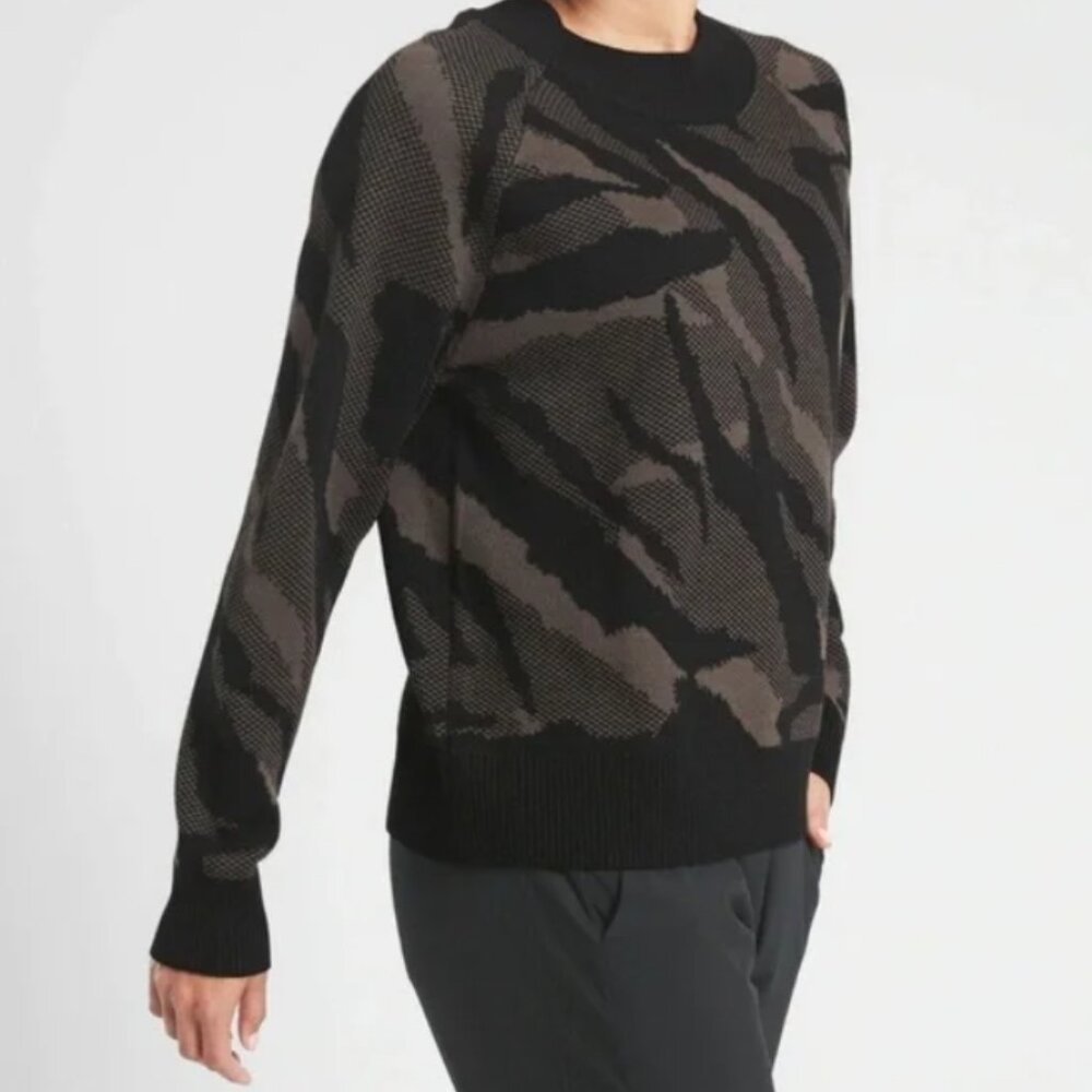 Athleta Jacquard Textured Crew Sweater, Merino Wool Blend - Womens Small